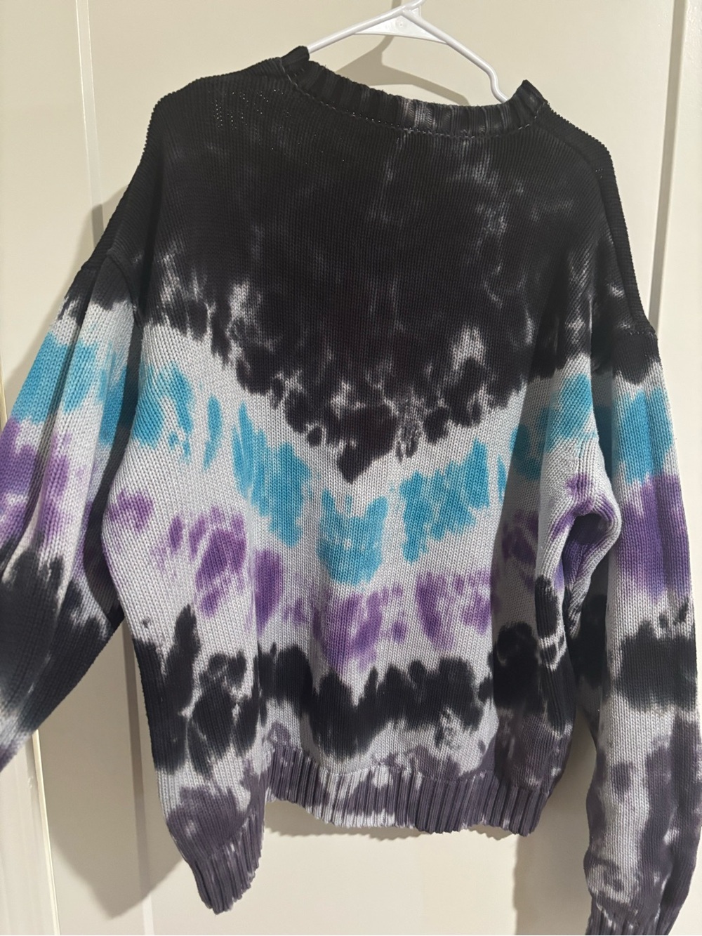 Carmar Tie-Dye Crewneck Sweater in Black, Teal & Purple